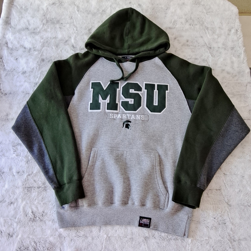 J America Michigan State hooded green gray athletic sweatshirt. Size M.